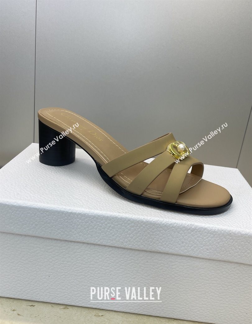Dior 30M Heeled Slides Sandal 5cm in Calfskin Leather with CD Pearl Beige 2025 (JC-251217023)