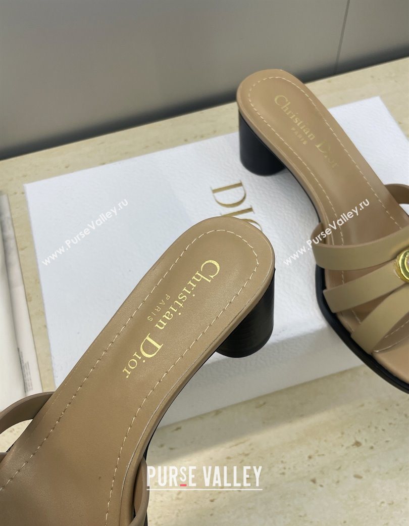 Dior 30M Heeled Slides Sandal 5cm in Calfskin Leather with CD Pearl Beige 2025 (JC-251217023)