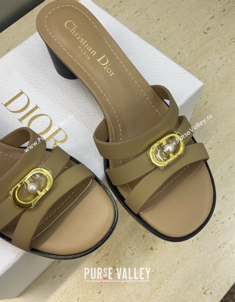 Dior 30M Heeled Slides Sandal 5cm in Calfskin Leather with CD Pearl Beige 2025 (JC-251217023)