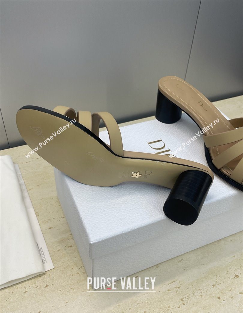 Dior 30M Heeled Slides Sandal 5cm in Calfskin Leather with CD Pearl Beige 2025 (JC-251217023)
