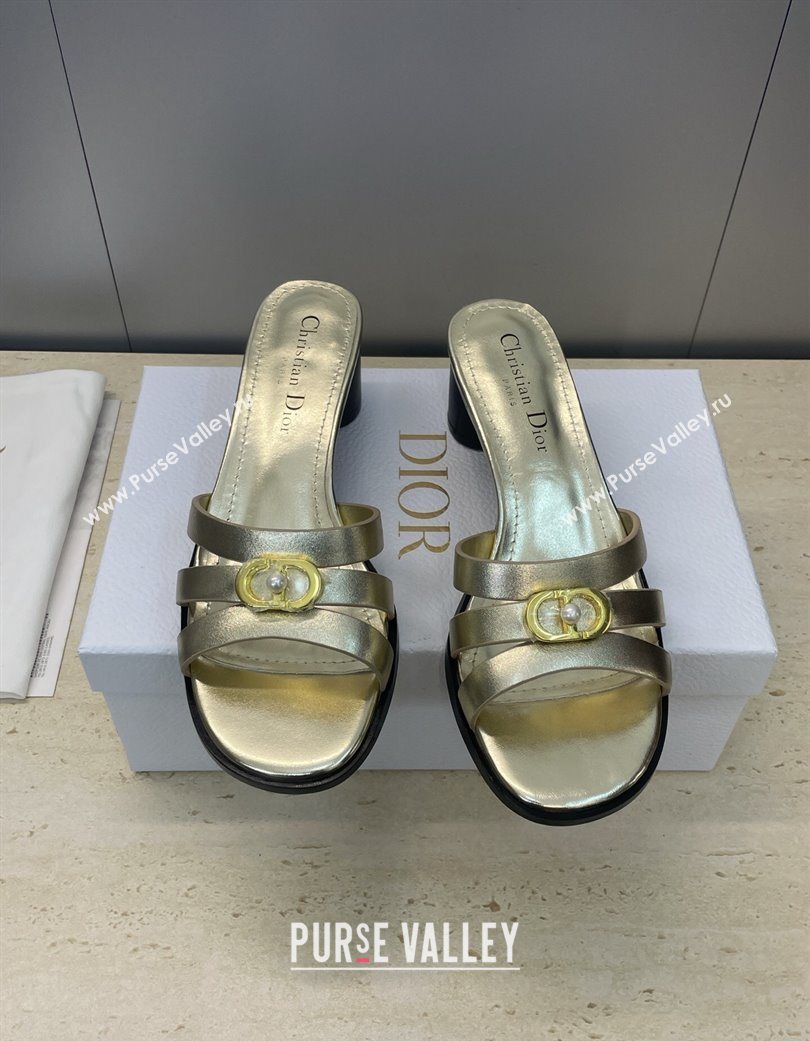 Dior 30M Heeled Slides Sandal 5cm in Calfskin Leather with CD Pearl Gold 2025 (JC-251217024)