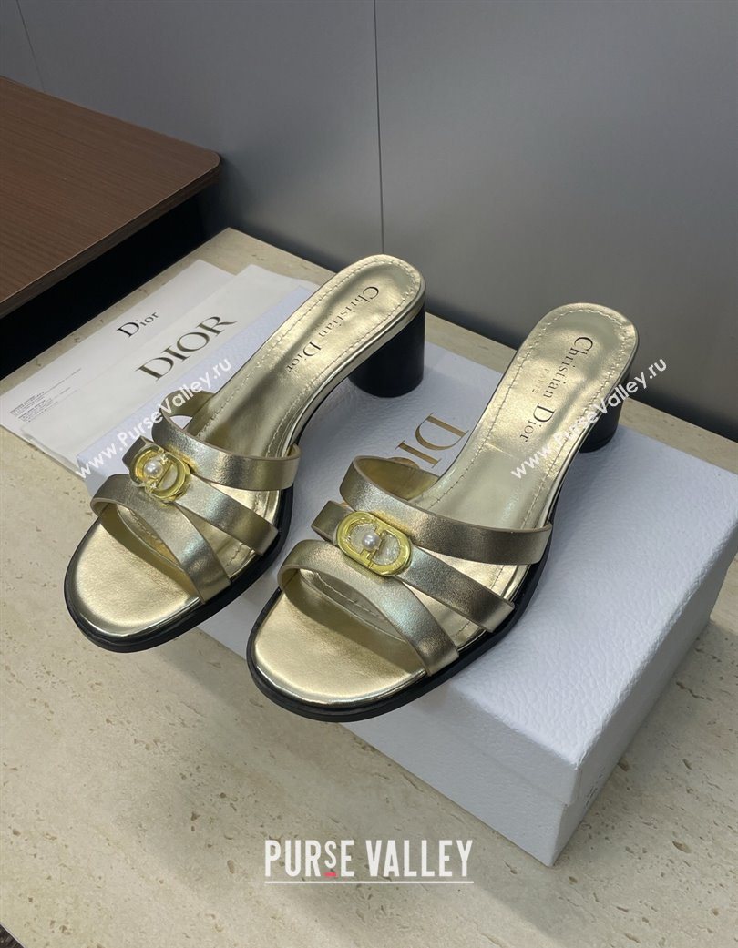 Dior 30M Heeled Slides Sandal 5cm in Calfskin Leather with CD Pearl Gold 2025 (JC-251217024)
