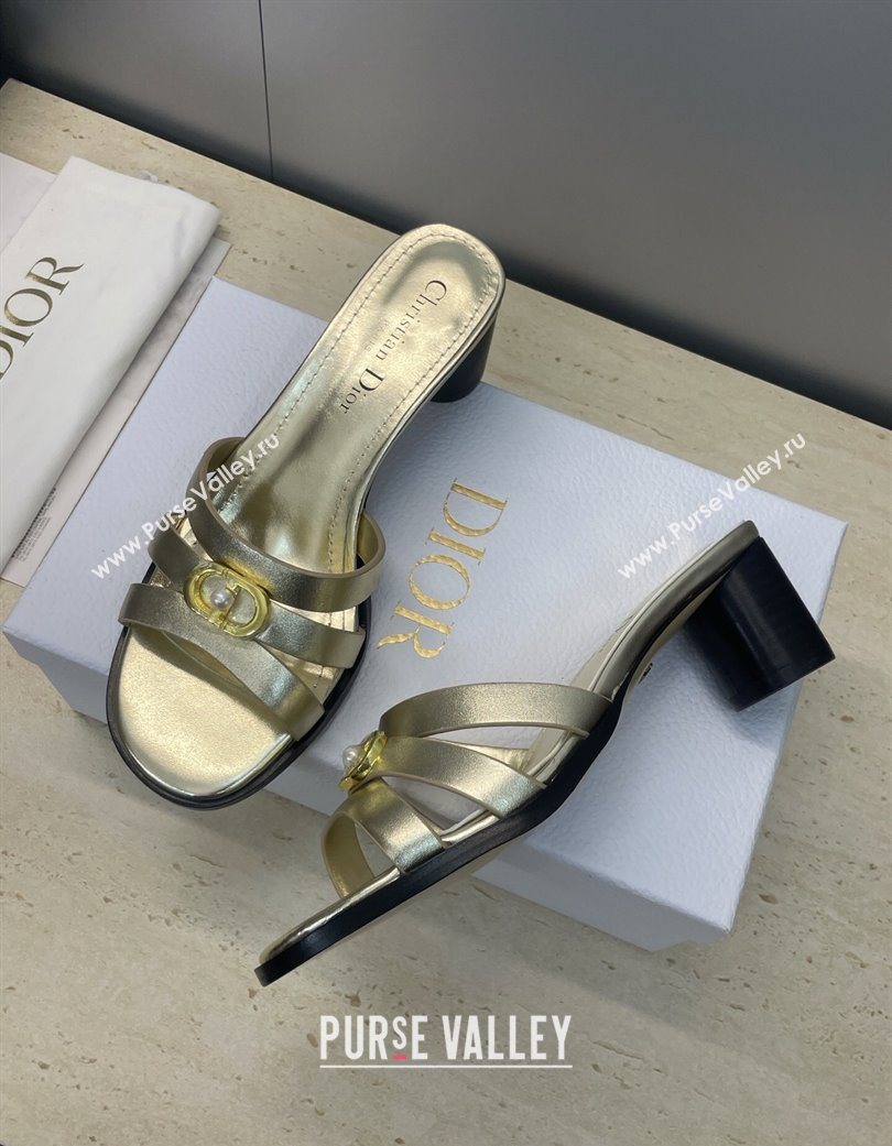Dior 30M Heeled Slides Sandal 5cm in Calfskin Leather with CD Pearl Gold 2025 (JC-251217024)
