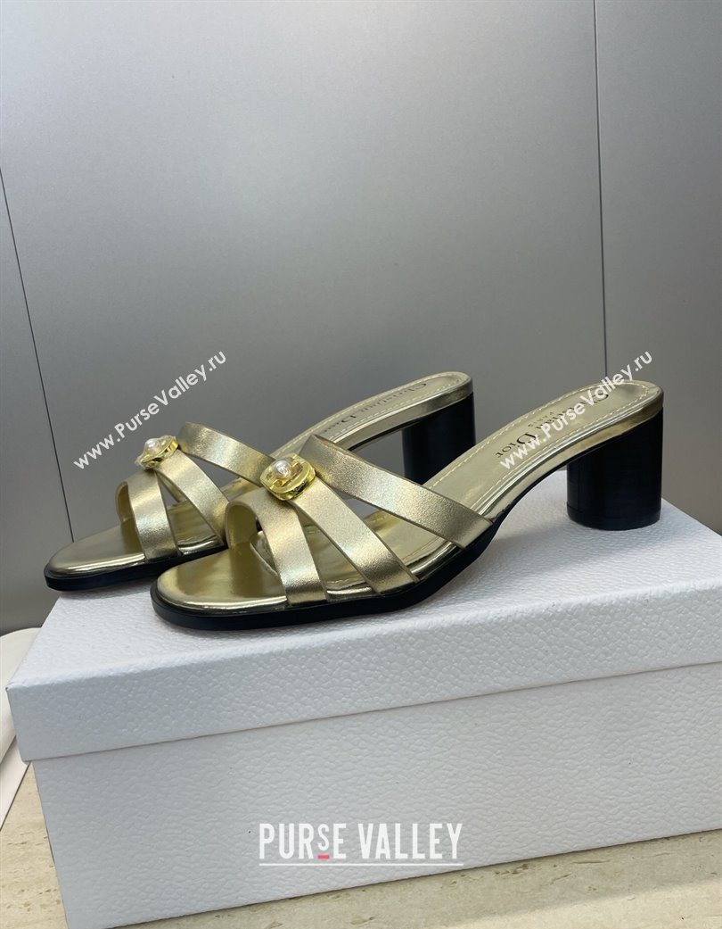 Dior 30M Heeled Slides Sandal 5cm in Calfskin Leather with CD Pearl Gold 2025 (JC-251217024)