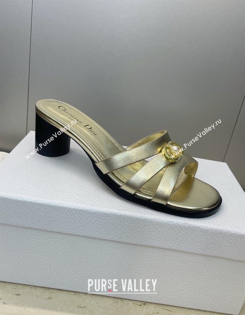 Dior 30M Heeled Slides Sandal 5cm in Calfskin Leather with CD Pearl Gold 2025 (JC-251217024)