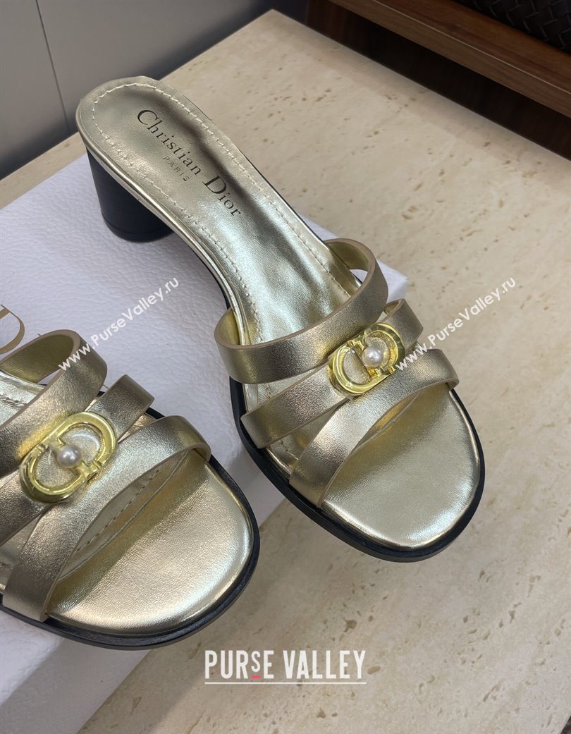 Dior 30M Heeled Slides Sandal 5cm in Calfskin Leather with CD Pearl Gold 2025 (JC-251217024)
