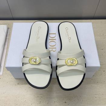Dior 30M Flat Slides Sandal in Calfskin Leather with CD Pearl White 2025 (JC-251217025)