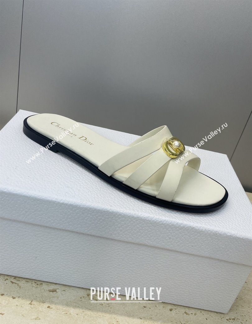 Dior 30M Flat Slides Sandal in Calfskin Leather with CD Pearl White 2025 (JC-251217025)
