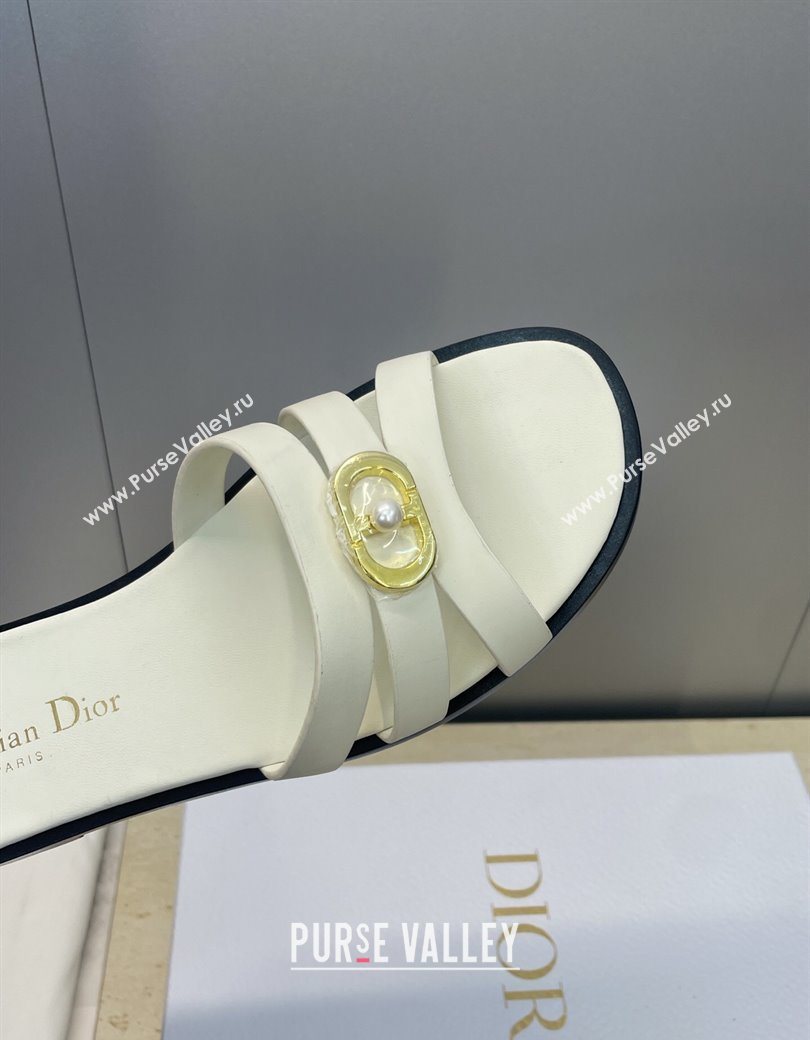 Dior 30M Flat Slides Sandal in Calfskin Leather with CD Pearl White 2025 (JC-251217025)