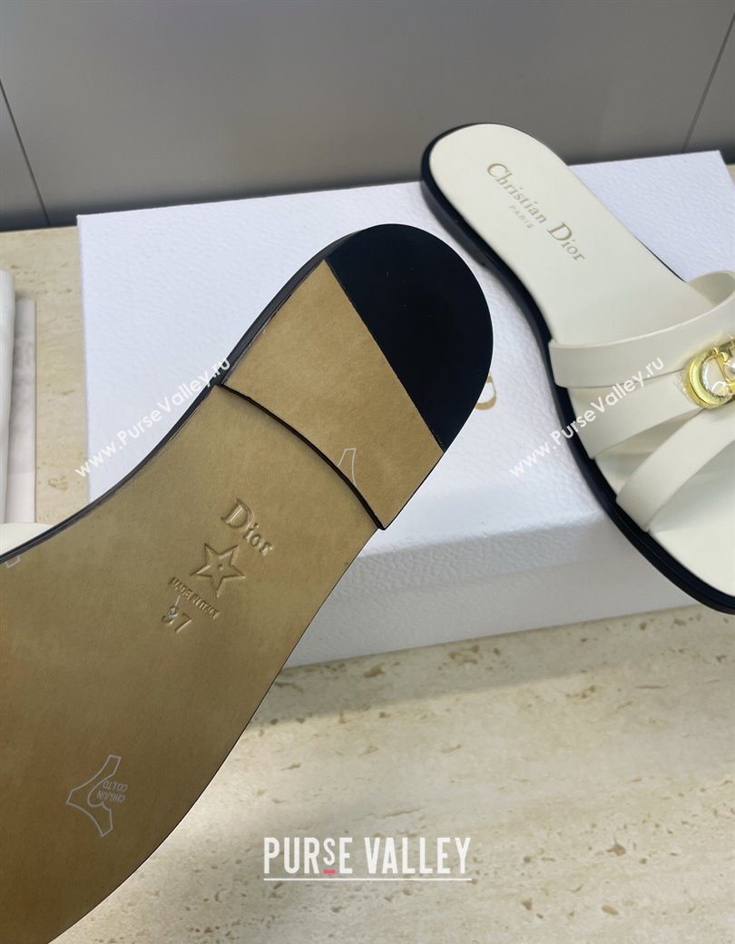 Dior 30M Flat Slides Sandal in Calfskin Leather with CD Pearl White 2025 (JC-251217025)