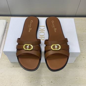 Dior 30M Flat Slides Sandal in Calfskin Leather with CD Pearl Brown 2025 (JC-251217026)