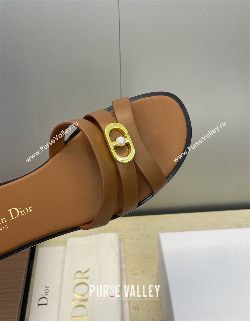 Dior 30M Flat Slides Sandal in Calfskin Leather with CD Pearl Brown 2025 (JC-251217026)
