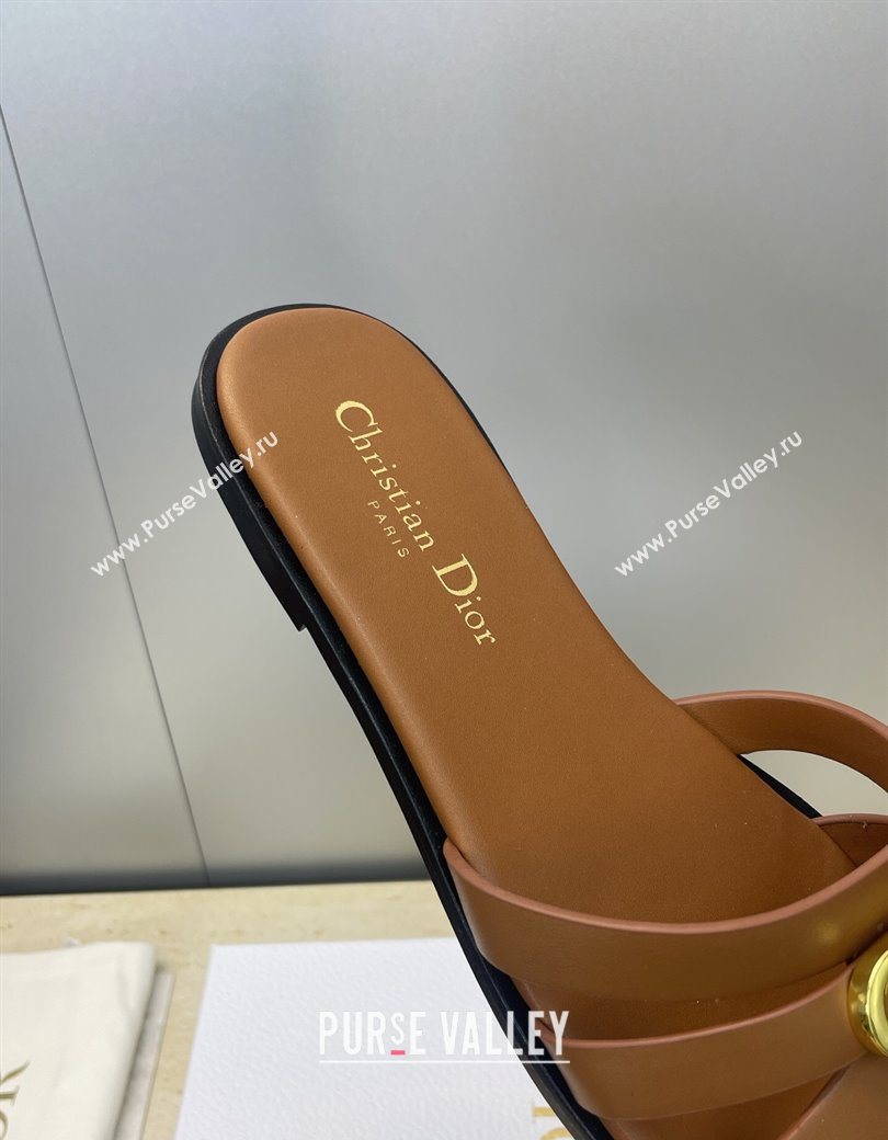 Dior 30M Flat Slides Sandal in Calfskin Leather with CD Pearl Brown 2025 (JC-251217026)