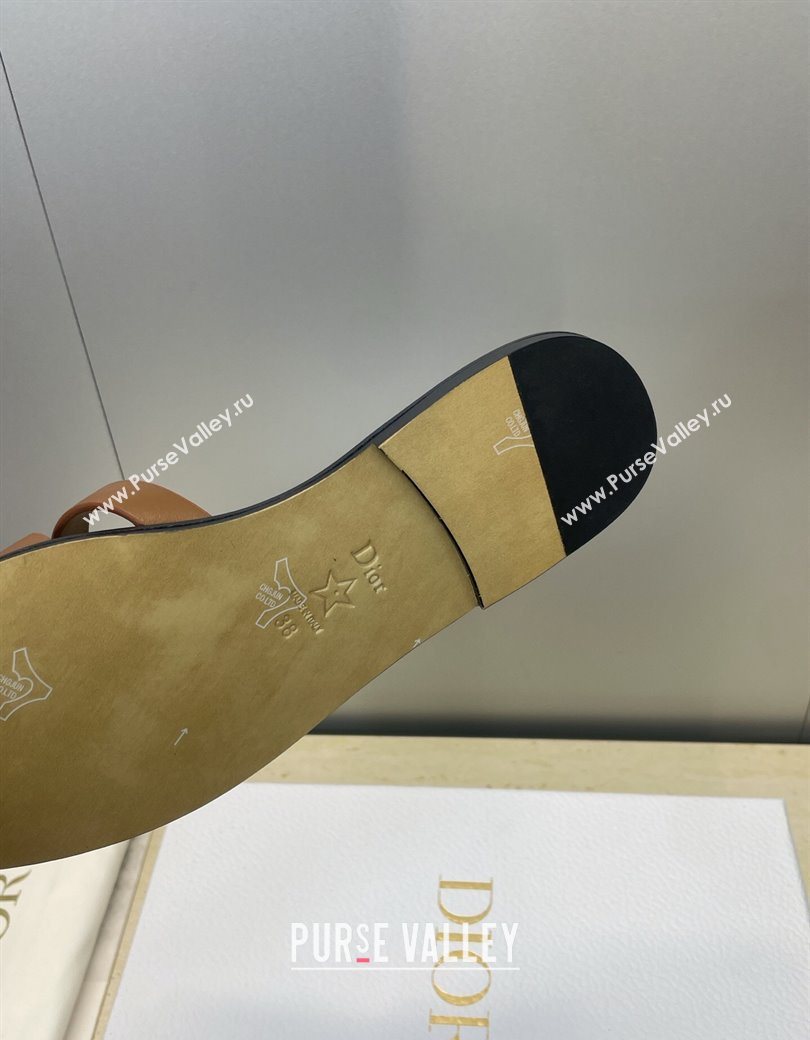 Dior 30M Flat Slides Sandal in Calfskin Leather with CD Pearl Brown 2025 (JC-251217026)
