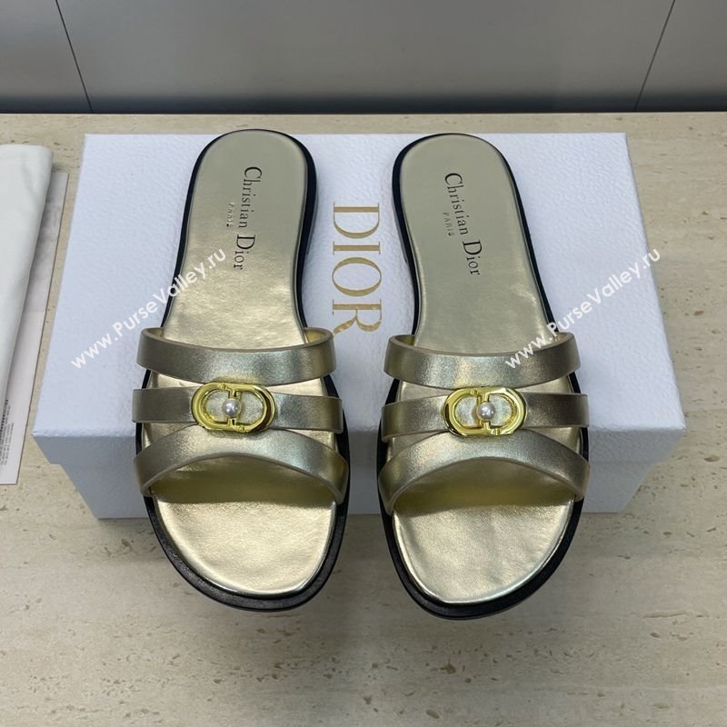 Dior 30M Flat Slides Sandal in Calfskin Leather with CD Pearl Gold 2025 (JC-251217027)