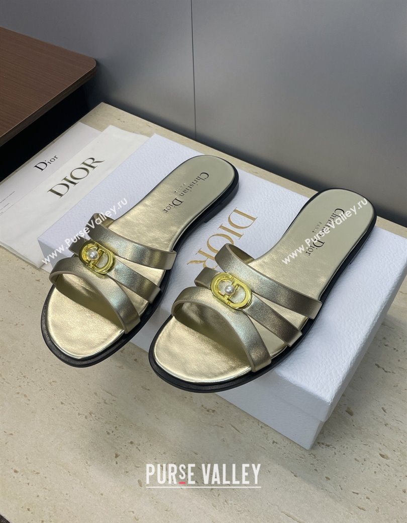Dior 30M Flat Slides Sandal in Calfskin Leather with CD Pearl Gold 2025 (JC-251217027)