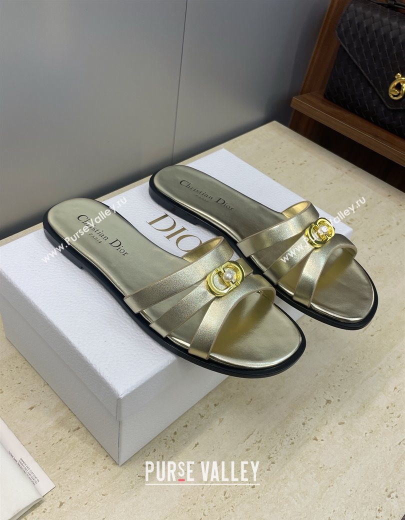 Dior 30M Flat Slides Sandal in Calfskin Leather with CD Pearl Gold 2025 (JC-251217027)