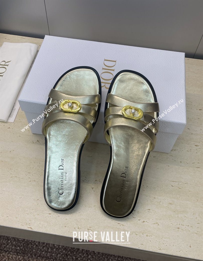 Dior 30M Flat Slides Sandal in Calfskin Leather with CD Pearl Gold 2025 (JC-251217027)