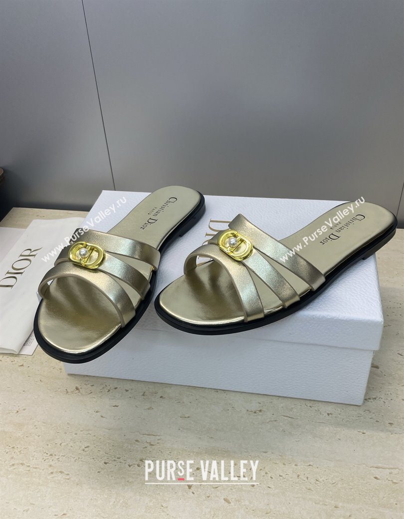 Dior 30M Flat Slides Sandal in Calfskin Leather with CD Pearl Gold 2025 (JC-251217027)