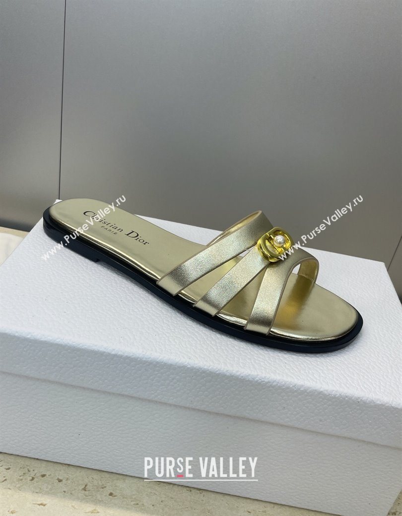 Dior 30M Flat Slides Sandal in Calfskin Leather with CD Pearl Gold 2025 (JC-251217027)
