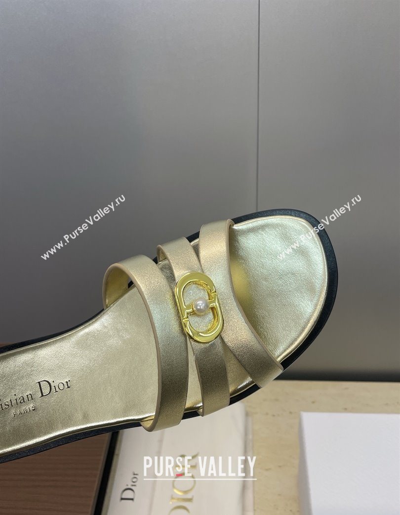 Dior 30M Flat Slides Sandal in Calfskin Leather with CD Pearl Gold 2025 (JC-251217027)