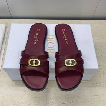 Dior 30M Flat Slides Sandal in Calfskin Leather with CD Pearl Dark Burgundy 2025 (JC-251217028)