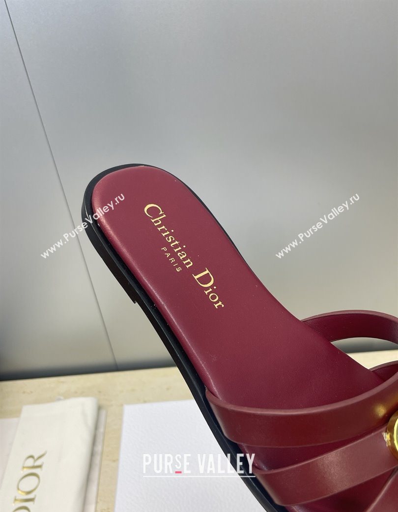 Dior 30M Flat Slides Sandal in Calfskin Leather with CD Pearl Dark Burgundy 2025 (JC-251217028)
