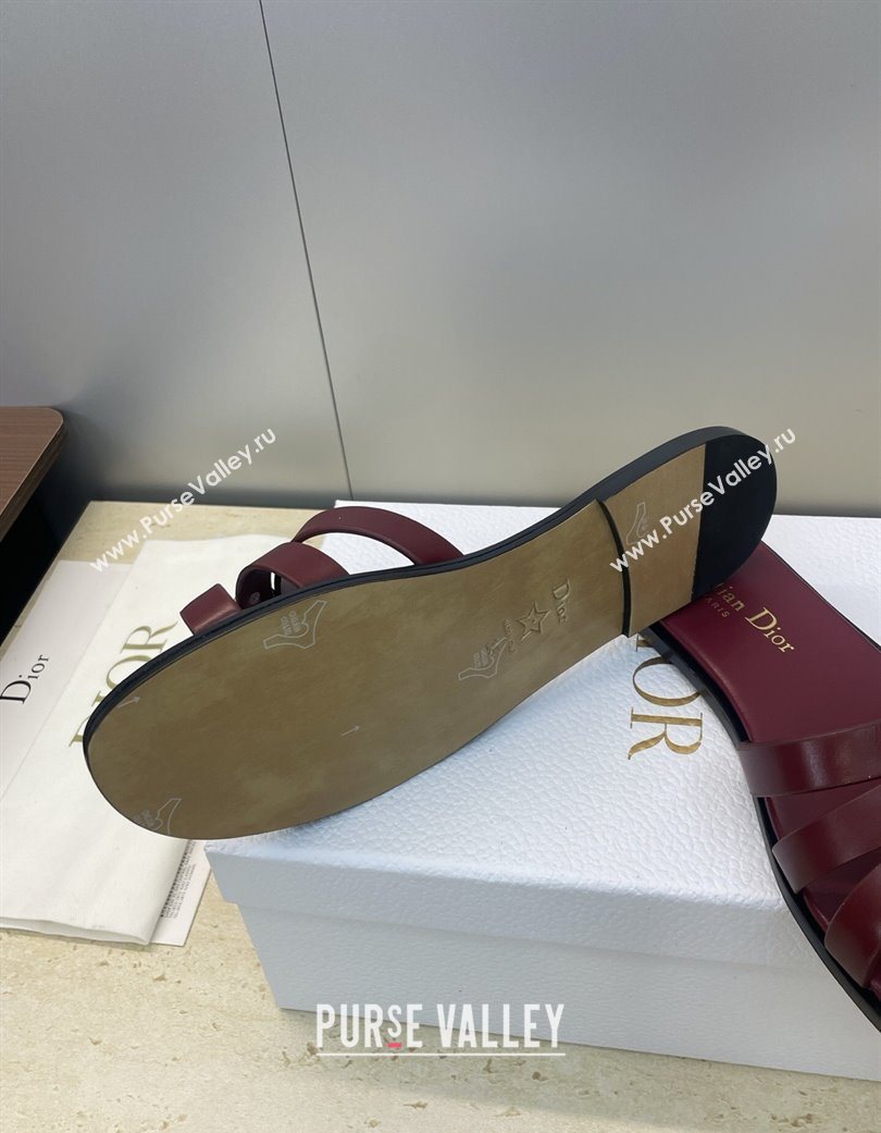 Dior 30M Flat Slides Sandal in Calfskin Leather with CD Pearl Dark Burgundy 2025 (JC-251217028)