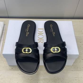 Dior 30M Flat Slides Sandal in Calfskin Leather with CD Pearl Black 2025 (JC-251217029)