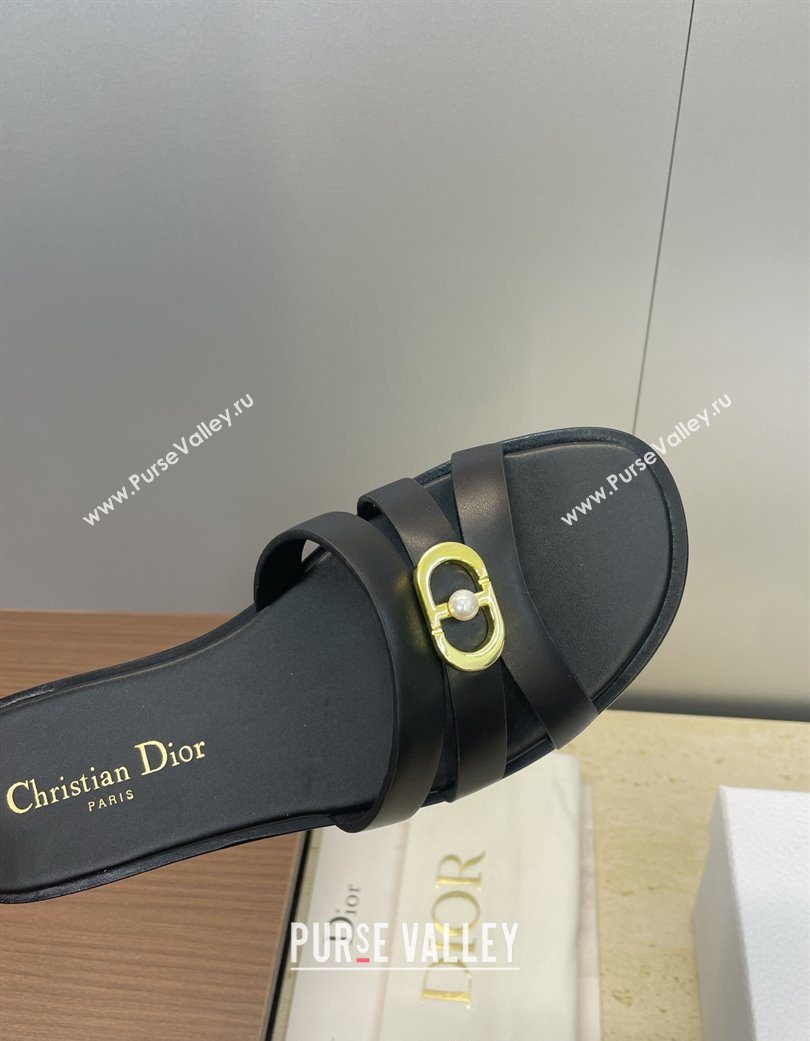Dior 30M Flat Slides Sandal in Calfskin Leather with CD Pearl Black 2025 (JC-251217029)