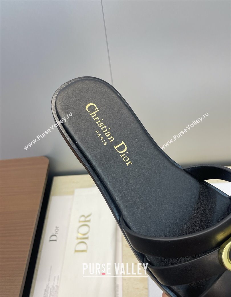 Dior 30M Flat Slides Sandal in Calfskin Leather with CD Pearl Black 2025 (JC-251217029)
