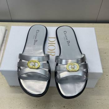 Dior 30M Flat Slides Sandal in Calfskin Leather with CD Pearl Silver 2025 (JC-251217030)