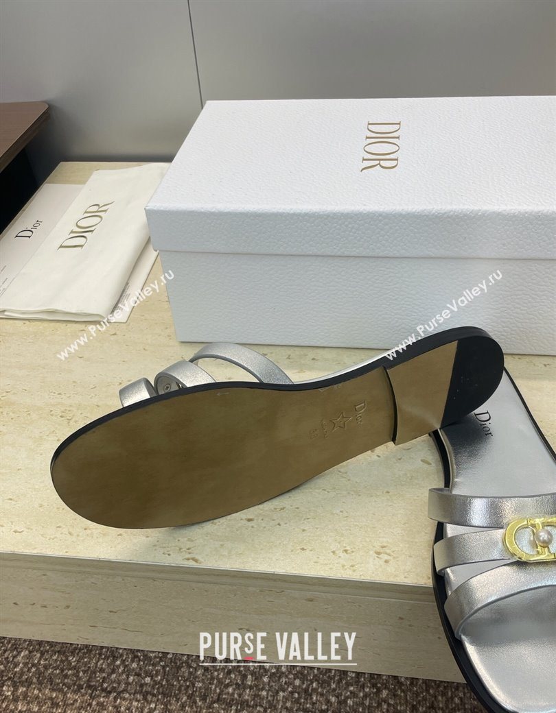 Dior 30M Flat Slides Sandal in Calfskin Leather with CD Pearl Silver 2025 (JC-251217030)