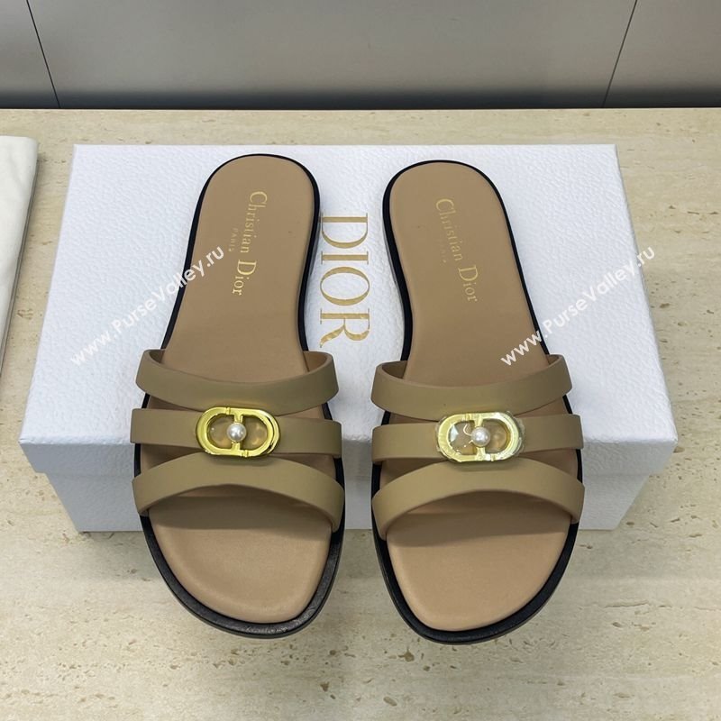 Dior 30M Flat Slides Sandal in Calfskin Leather with CD Pearl Beige 2025 (JC-251217031)