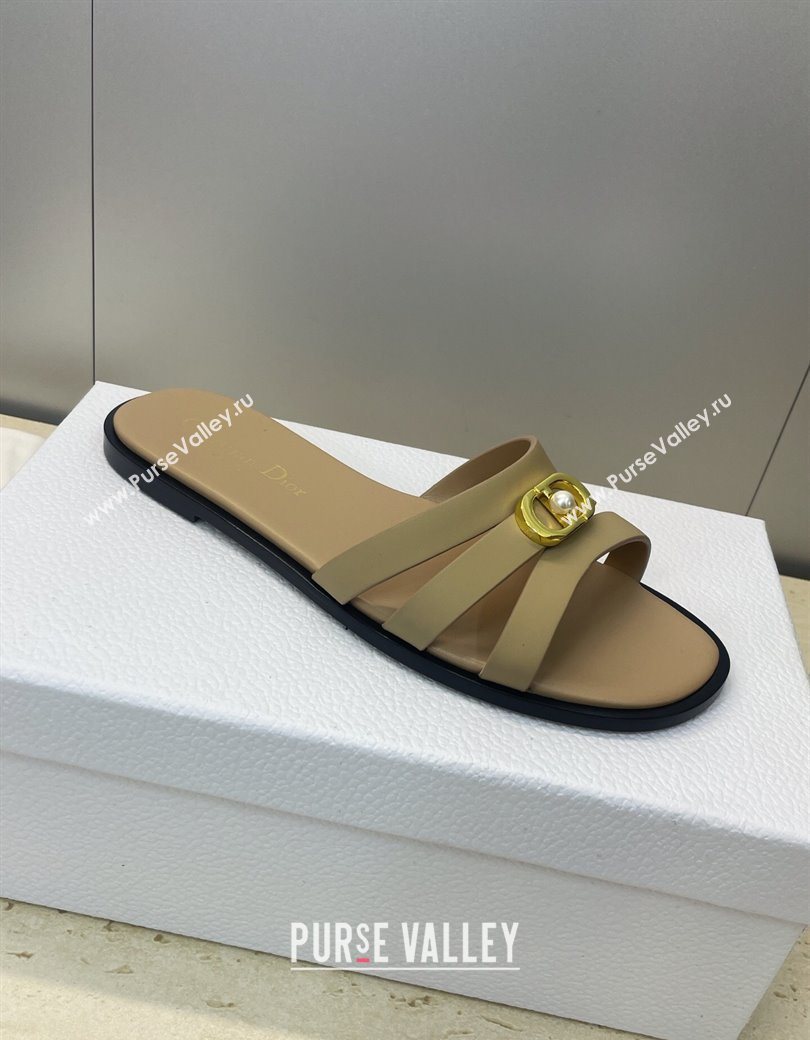 Dior 30M Flat Slides Sandal in Calfskin Leather with CD Pearl Beige 2025 (JC-251217031)