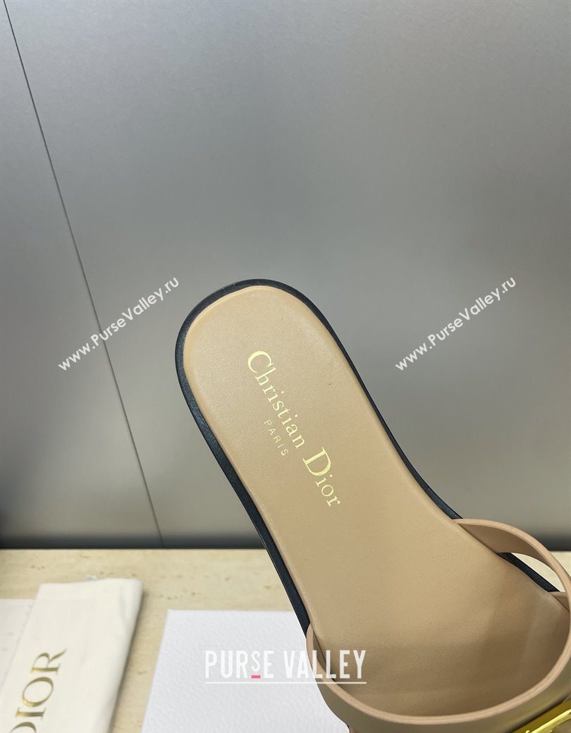 Dior 30M Flat Slides Sandal in Calfskin Leather with CD Pearl Beige 2025 (JC-251217031)