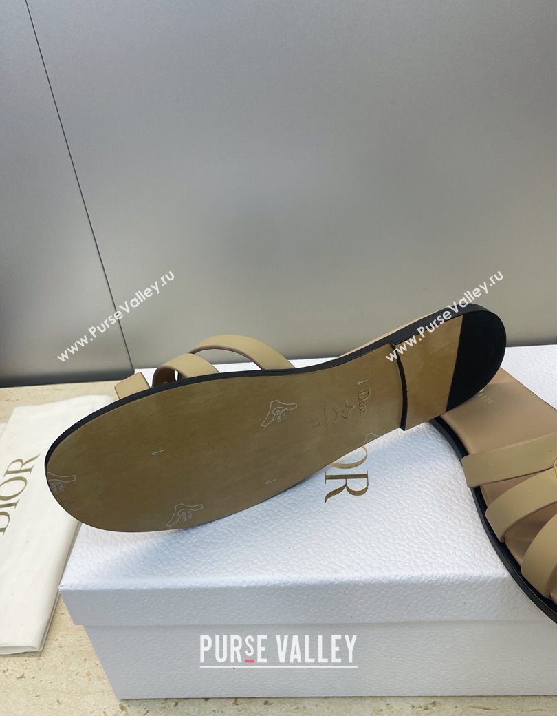 Dior 30M Flat Slides Sandal in Calfskin Leather with CD Pearl Beige 2025 (JC-251217031)