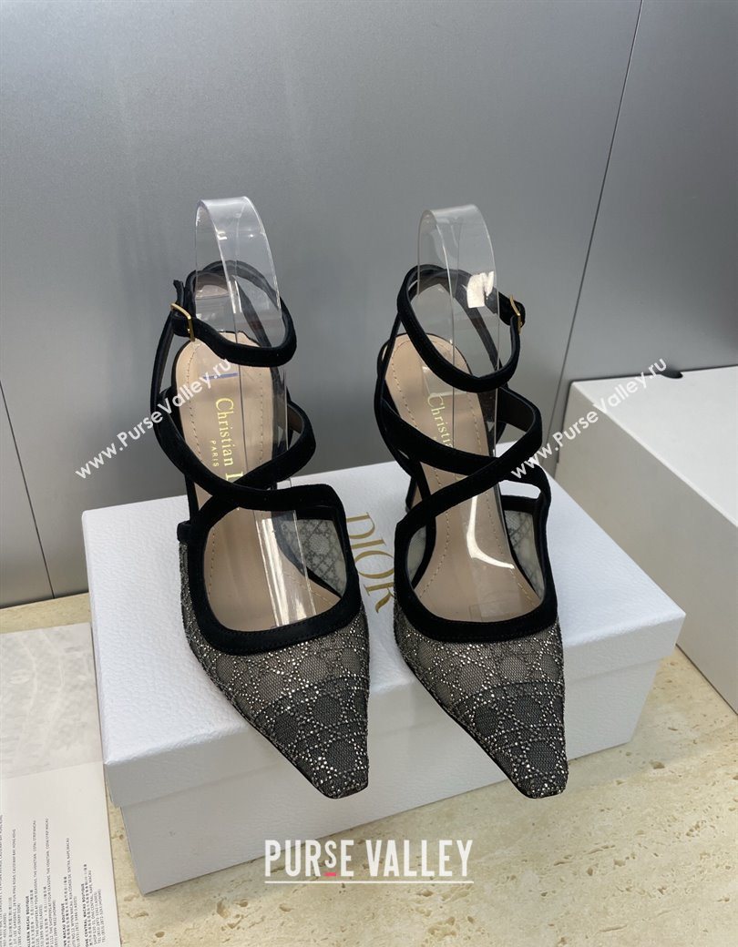 Dior Capture Heeled Sandals 9.5cm in Mesh with Strass Cannage Motif 2025 DR121606 (JC-251216112)