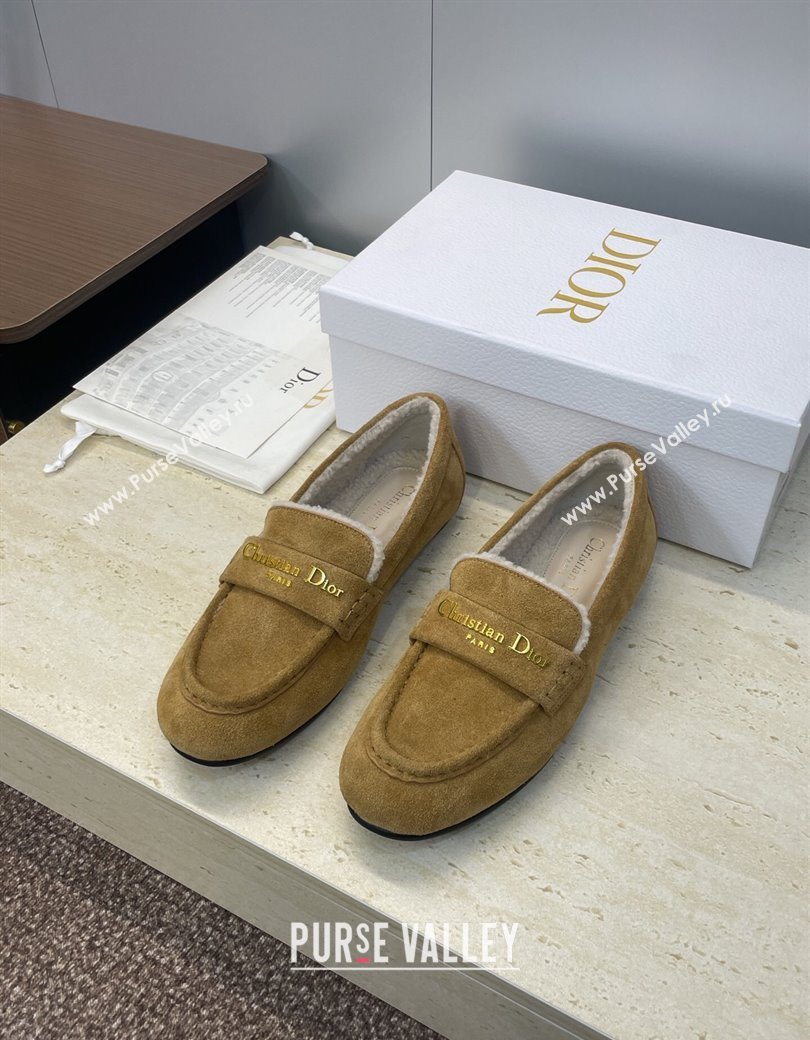 Dior DiorAlps Boy Flat Loafers in Suede and Shearling Camel 2025 DR121603 (JC-251216099)