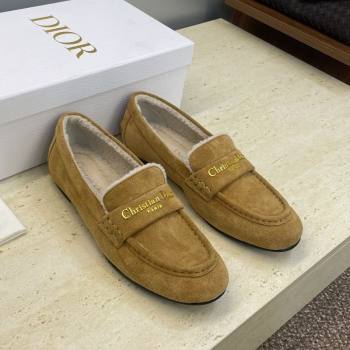 Dior DiorAlps Boy Flat Loafers in Suede and Shearling Camel 2025 DR121603 (JC-251216099)
