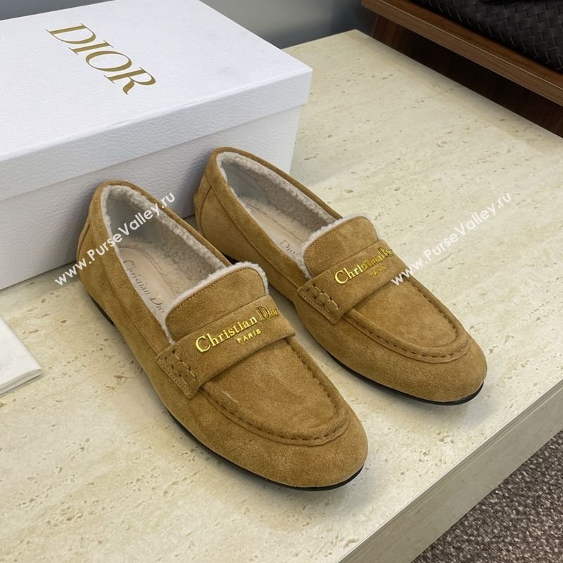 Dior DiorAlps Boy Flat Loafers in Suede and Shearling Camel 2025 DR121603 (JC-251216099)