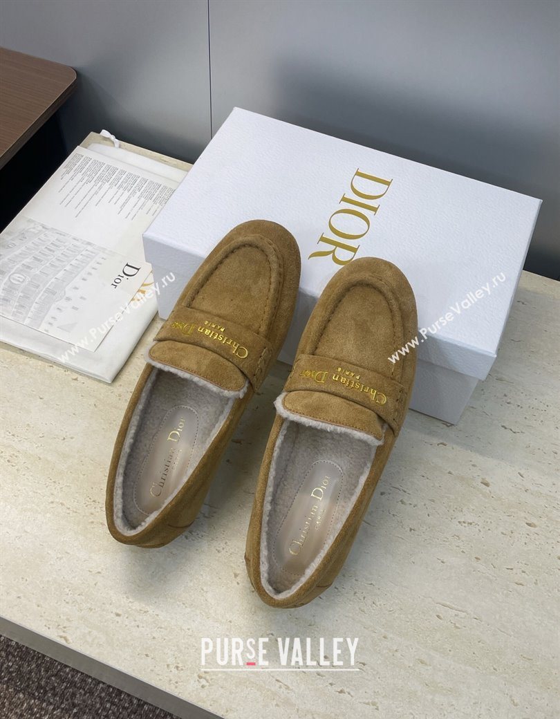 Dior DiorAlps Boy Flat Loafers in Suede and Shearling Camel 2025 DR121603 (JC-251216099)