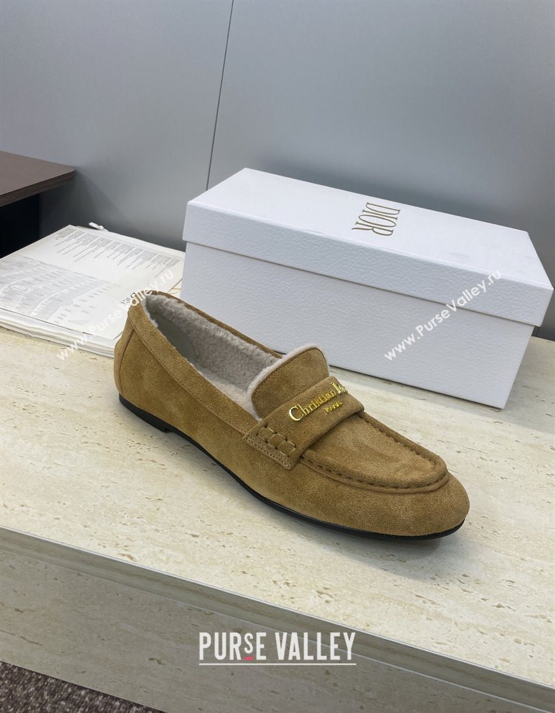 Dior DiorAlps Boy Flat Loafers in Suede and Shearling Camel 2025 DR121603 (JC-251216099)