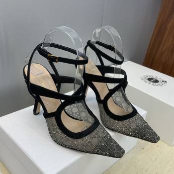 Dior Capture Heeled Sandals 9.5cm in Mesh with Strass Cannage Motif 2025 DR121606 (JC-251216112)