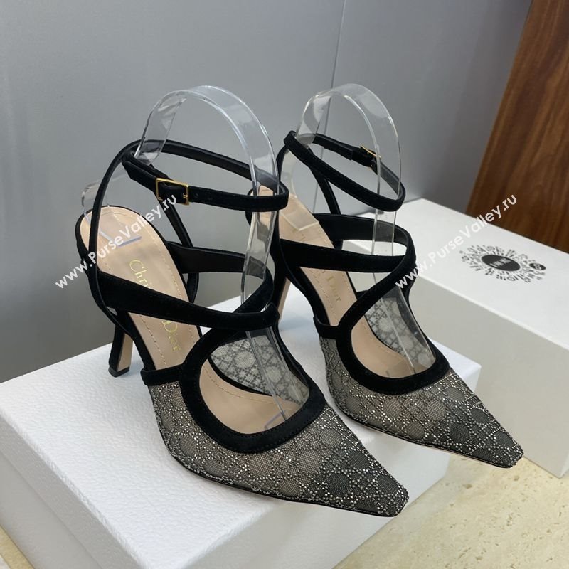 Dior Capture Heeled Sandals 9.5cm in Mesh with Strass Cannage Motif 2025 DR121606 (JC-251216112)