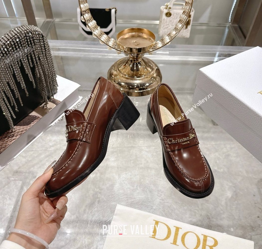 Dior Boy Loafer Pumps 5cm in Brushed Calfskin Leather Brown 2025 1216 (MD-251216089)