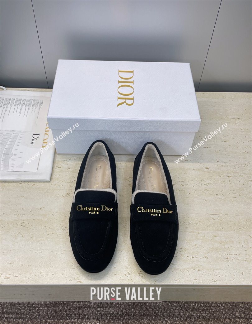 Dior DiorAlps Boy Flat Loafers in Suede and Shearling Black 2025 DR121603 (JC-251216100)