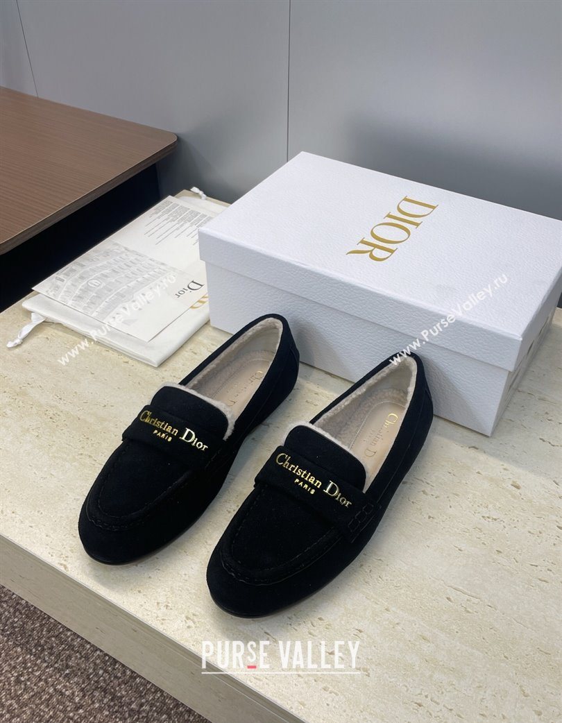 Dior DiorAlps Boy Flat Loafers in Suede and Shearling Black 2025 DR121603 (JC-251216100)