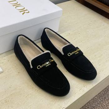 Dior DiorAlps Boy Flat Loafers in Suede and Shearling Black 2025 DR121603 (JC-251216100)