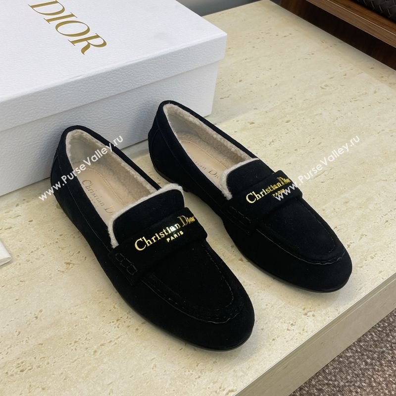 Dior DiorAlps Boy Flat Loafers in Suede and Shearling Black 2025 DR121603 (JC-251216100)
